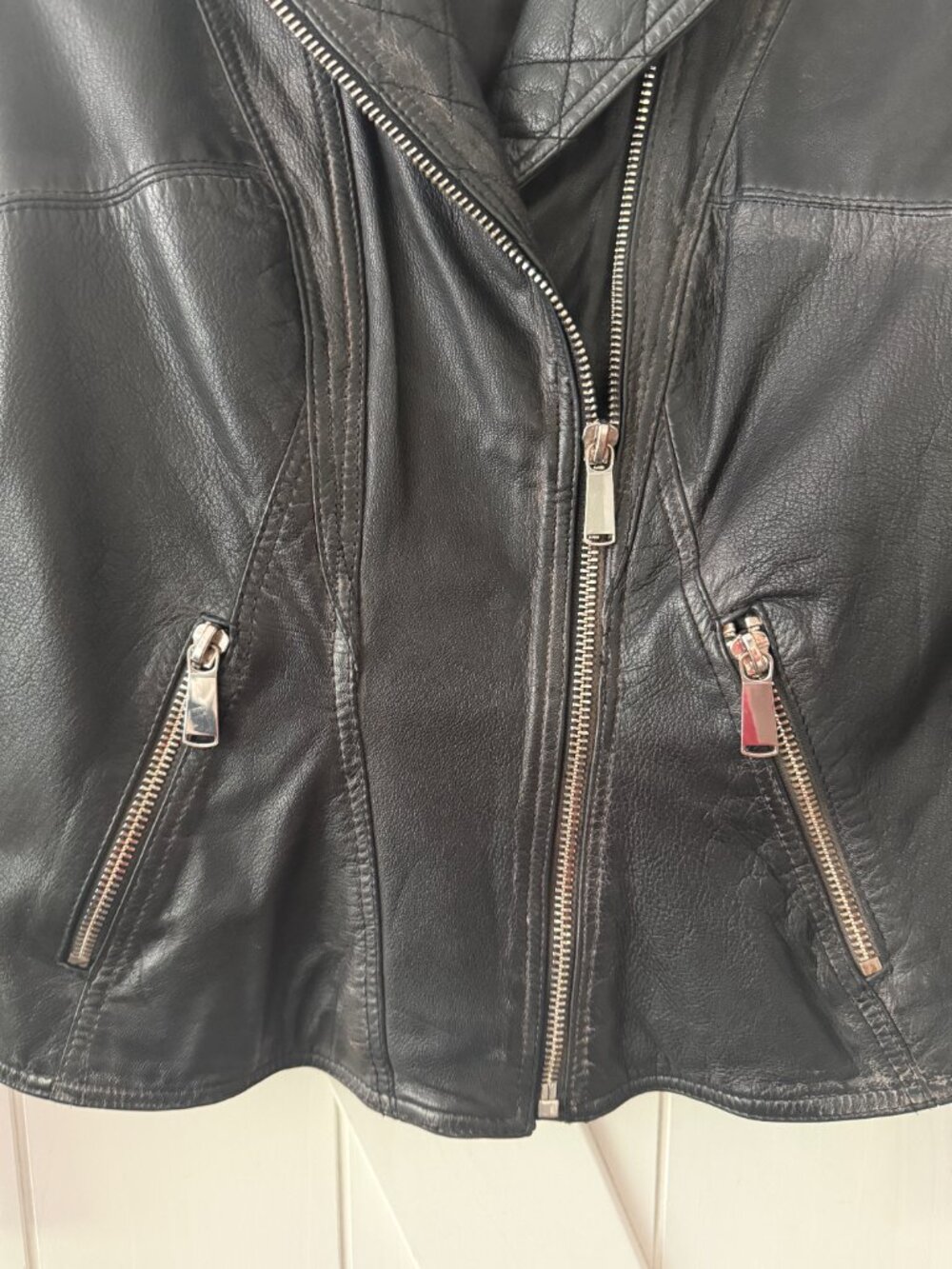 Black Rivet Quilted Black Leather Moto Jacket - Picture 4 of 4
